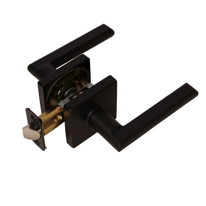 Pamex FLS903C Onyx Lever with Square Rose Passage Lockset Grade 3 Matte Black Finish