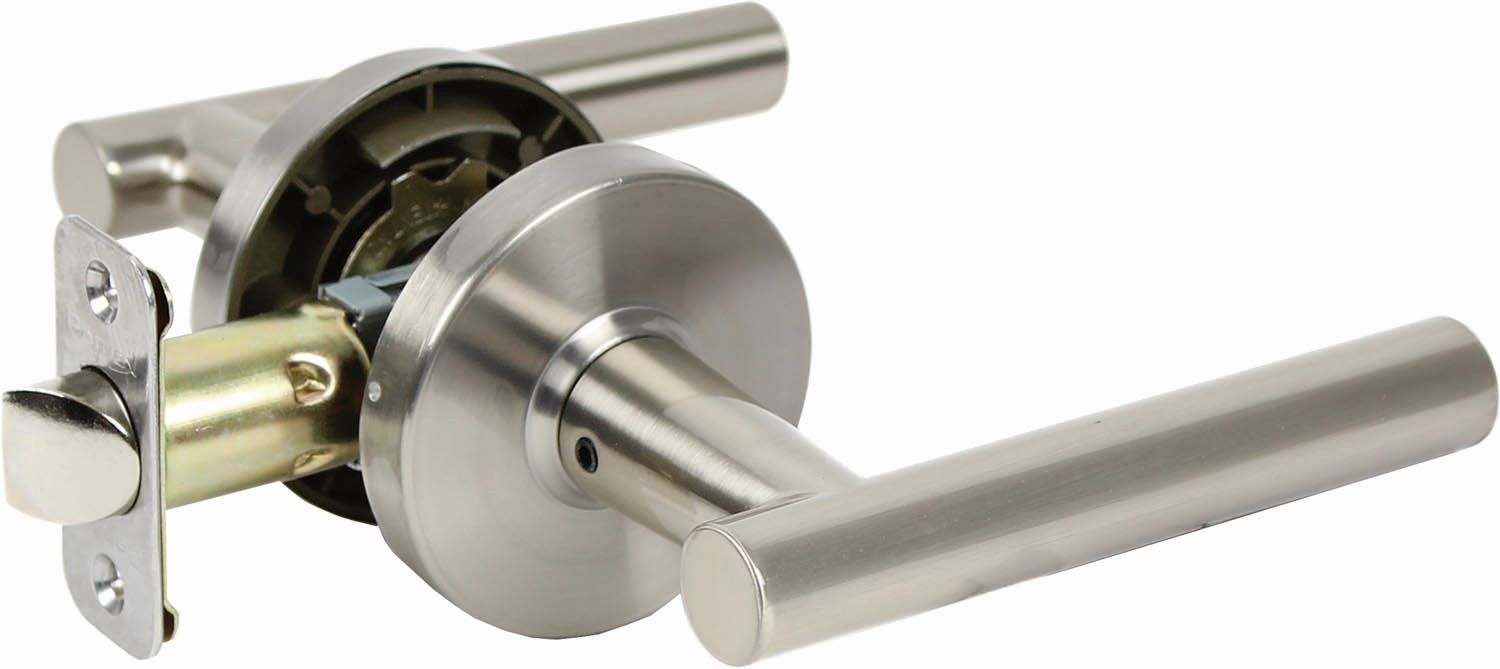 Pamex FLTP03C Mira Lever with Round Rose Passage Lockset Grade 3 Satin Nickel Finish