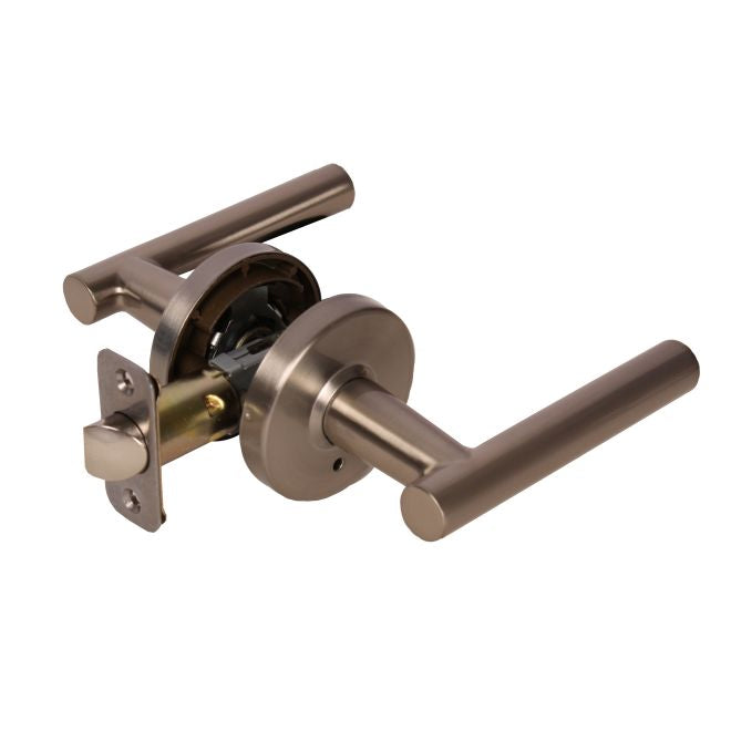 Pamex FLTP08C Mira Lever with Round Rose Privacy Lockset Grade 3 Satin Nickel Finish