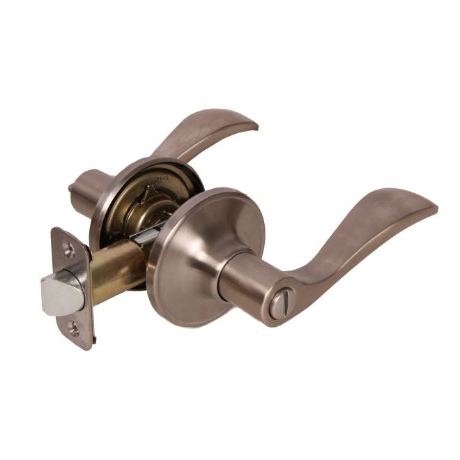 Pamex FLYEP01R Right Hand Naples Lever with Round Rose Privacy Lockset Grade 3 Satin Nickel Finish