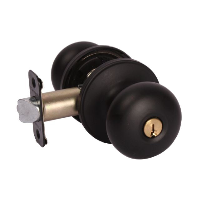 Pamex FTF900 Baron Knob with Round Rose Keyed Entry Lockset Grade 3 with KW1 Keyway Matte Black Finish