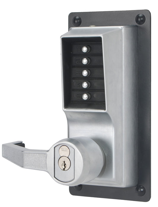 Kaba Simplex LLP1020S26D Left Hand Mechanical Pushbutton Exit Trim Lever Lock with Key Override; Schlage Prep Satin Chrome Finish