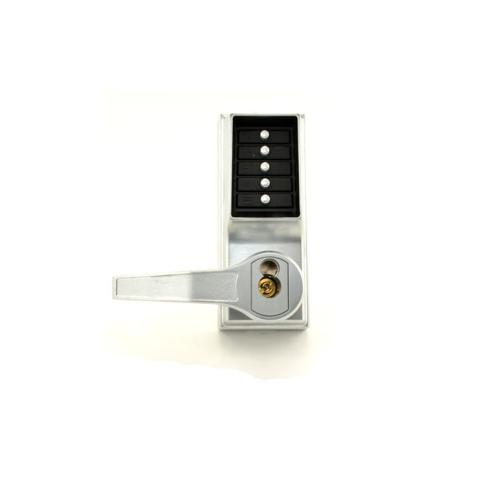 Kaba Simplex LR8148S26D Left Hand Reverse Mechanical Pushbutton Lever Mortise Combination Entry Passage Lockout with Deadbolt and Key Override; Schlage Prep Satin Chrome Finish