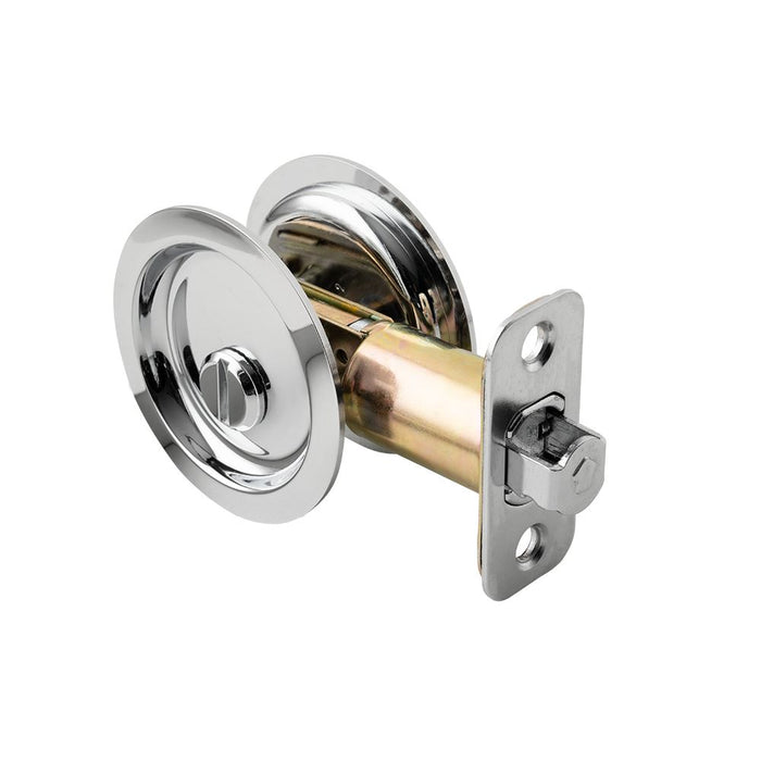 Pamex PF2210 Privacy Round Sliding Door Lock with 2-3/8" Backset Standard Bright Chrome Finish