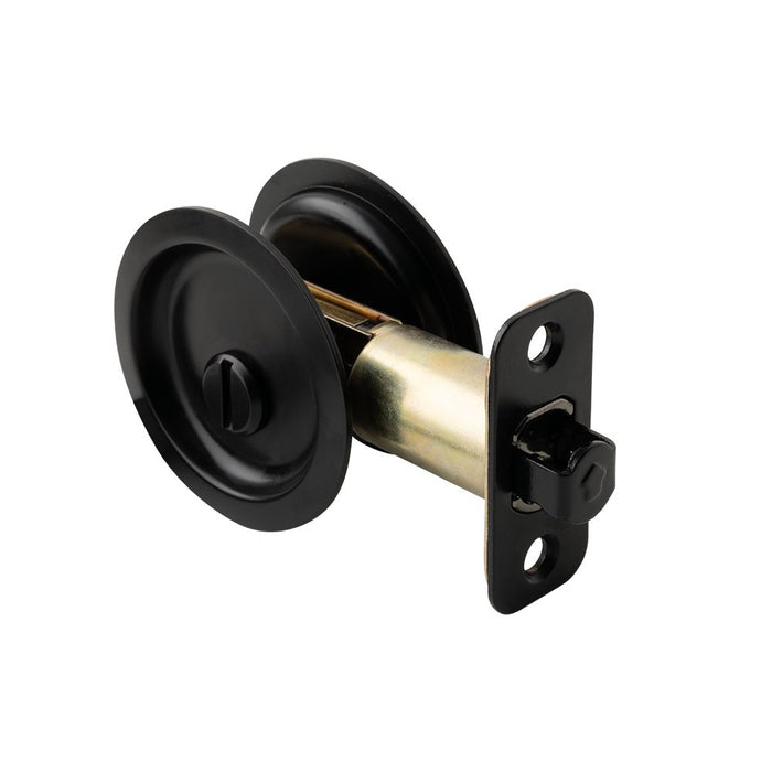 Pamex PF2910 Privacy Round Sliding Door Lock with 2-3/8" Backset Standard Matte Black Finish