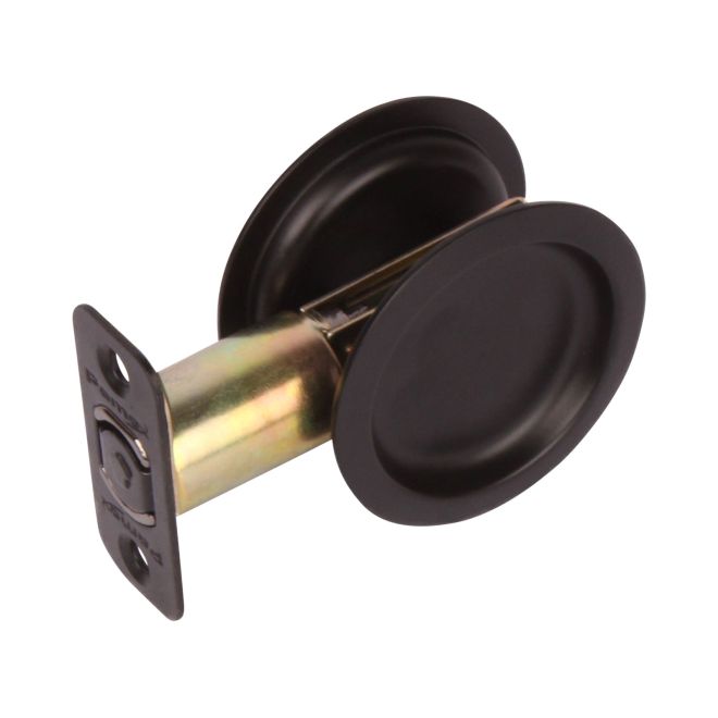 Pamex PF2930 Passage Round Sliding Door Lock with 2-3/8" Backset Standard Matte Black Finish