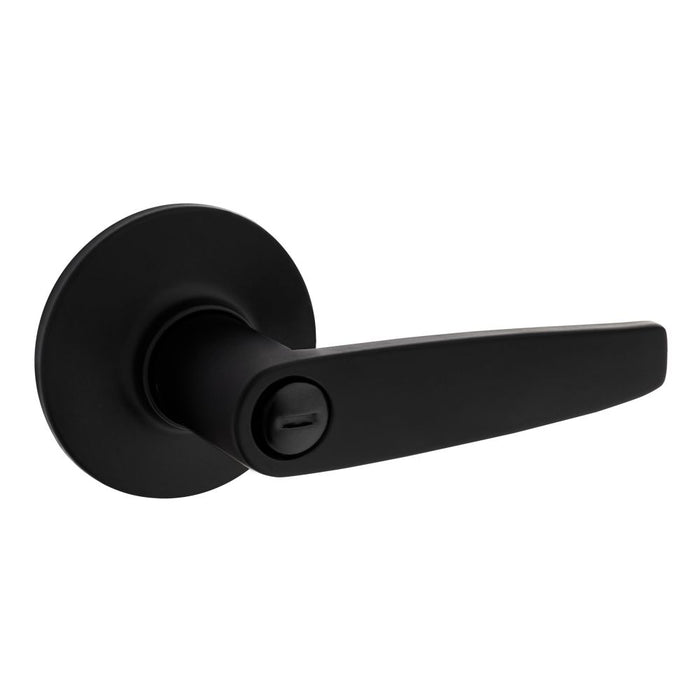 Safelock SL4000WI-514 Winston Lever Round Rose Push Button Privacy Lock with RCAL Latch and RCS Strike Matte Black Finish