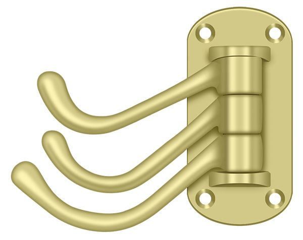 Deltana TSH40U3 Triple Swivel Hook; Heavy Duty; 4" Projection; Bright Brass Finish