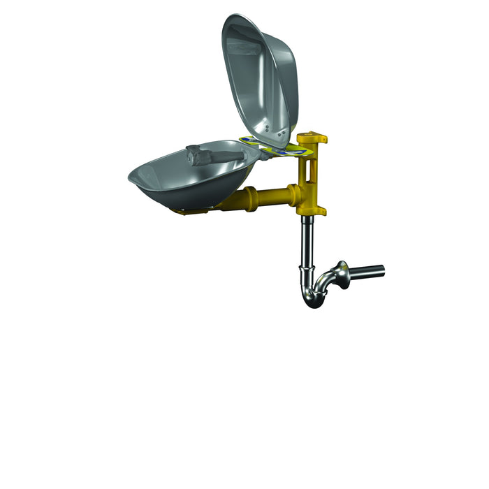 Wall-Mounted Eyewash, SS Bowl & Covr, P-Trap